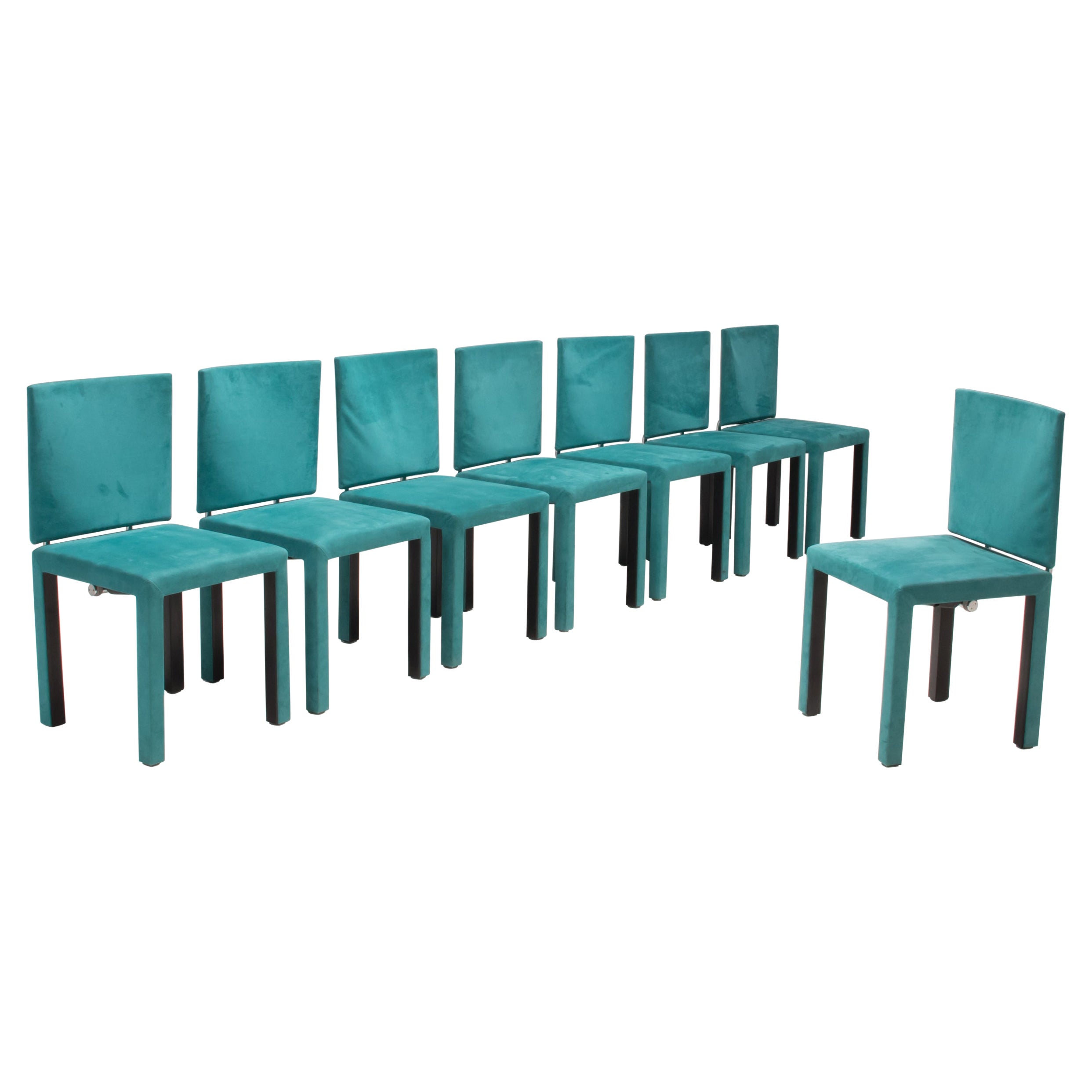 Paolo Piva for B&B Italia Green Velvet Acara Dining Chairs, Set of 8