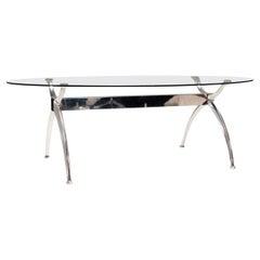 Used Oval Glass & Chrome Dining Table in the Style of Charles and Ray Eames