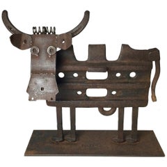 Vintage Bill Heise Modern Found Metal Bull Sculpture