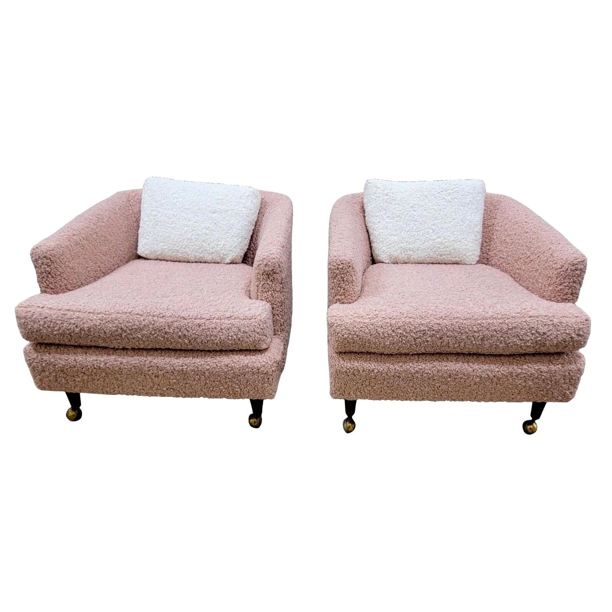 Pair of Mid-Century Drexel Blush Pink Boucle Chairs Newly Reupholstered