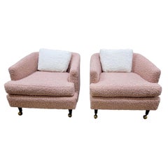 Pair of Mid-Century Drexel Blush Pink Boucle Chairs Newly Reupholstered