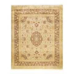 One-of-a-Kind Hand Made Traditional Mogul Ivory Area Rug