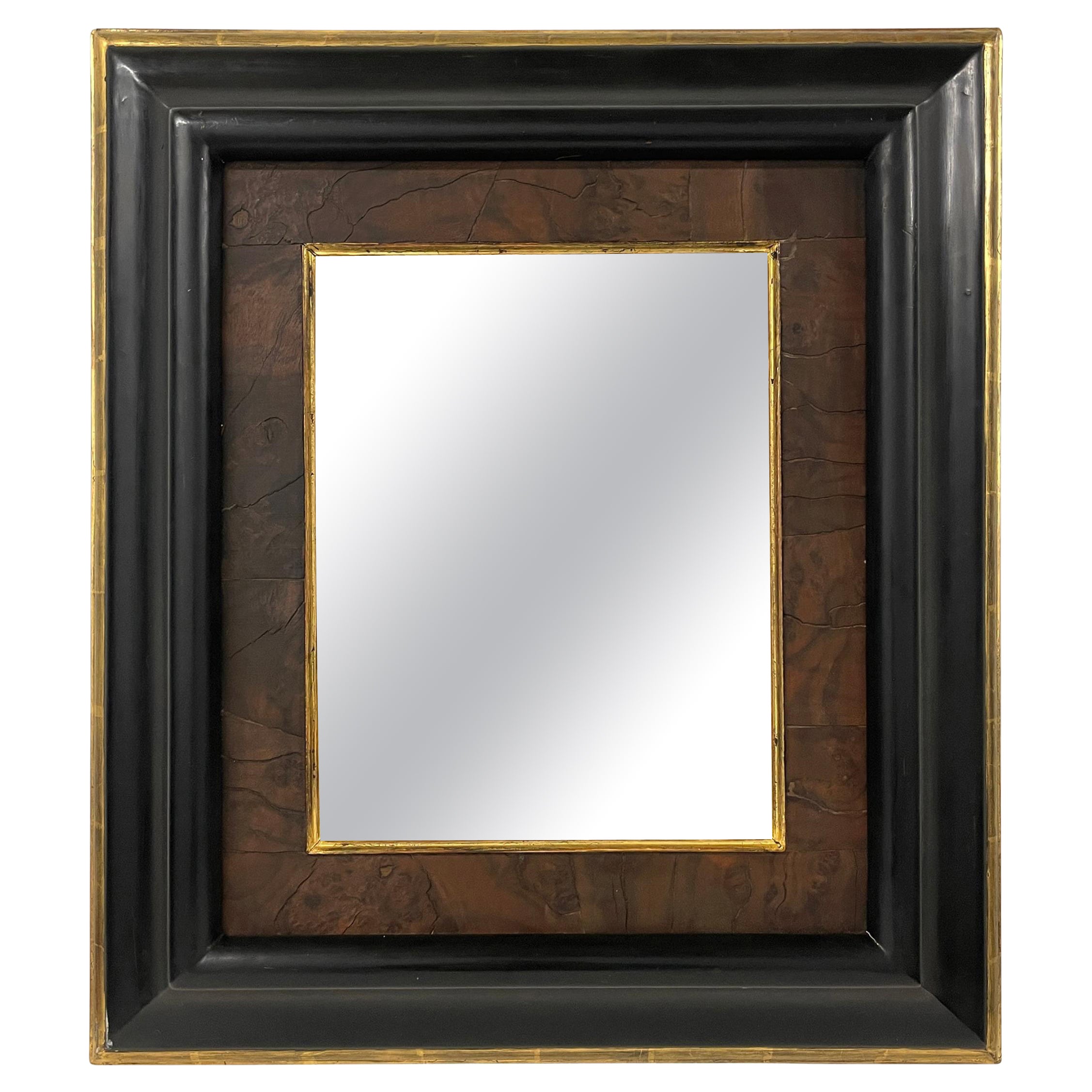 20th Century Burl and Gold Leaf Framed Mirror
