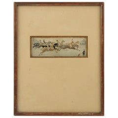 Framed Silk Embroidery Art Work Horse Race, France 19th Century