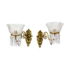 19th Century Gas Wall Sconces with Old Glass, a Pair