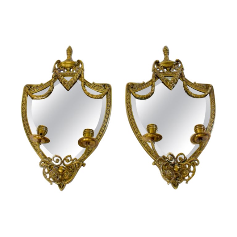 Traditional William Tonks & Sons Mirror Back Brass Girandole, a Pair
