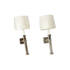 Late 20th Century Top Brass Polished Nickel Square Column Sconces – A Pair