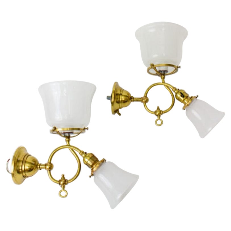 Matching Victorian Shades Vintage Reproduction Gas & Electric Brass Wall Sconce 