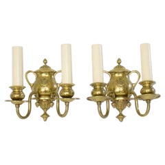 Antique Early 20th Century Traditional E. F. Caldwell Brass Sconces, a Pair