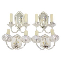 1920s Traditional Silverplate Two Arm Sconces, a Set of Four