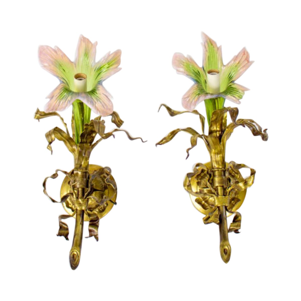 Venetian Glass and Gilt Metal Sconces – A Pair For Sale