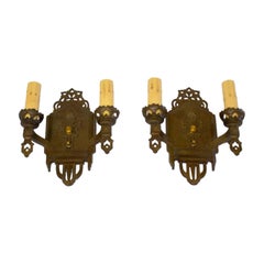 1930’s Pair Bronzed Cast Iron Art Deco Sconces – A Pair