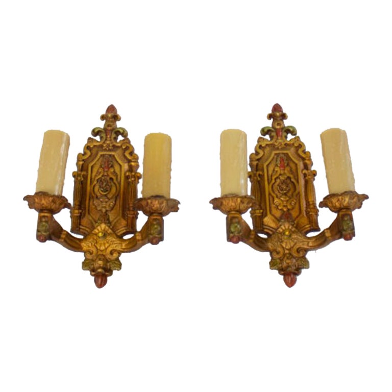 1930’s Polychrome Art Deco Sconces – A Pair