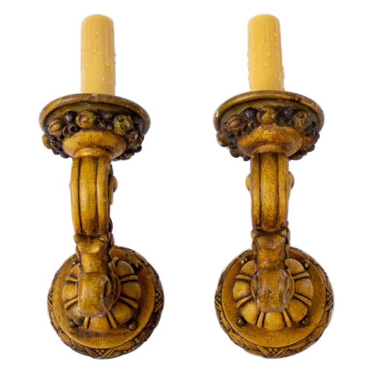 Baroque Style Carved Wood Sconces – A Pair For Sale