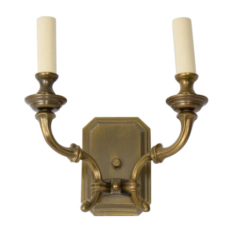 Custom Two Arm Sconce with Rectangular Back Plate, 1 Available For Sale