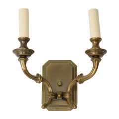 Custom Two Arm Sconce with Rectangular Back Plate, 1 Available