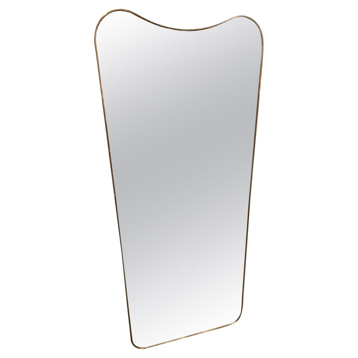 Sleek Larger Very Tall Brass Mirror-Midcentury, Italy