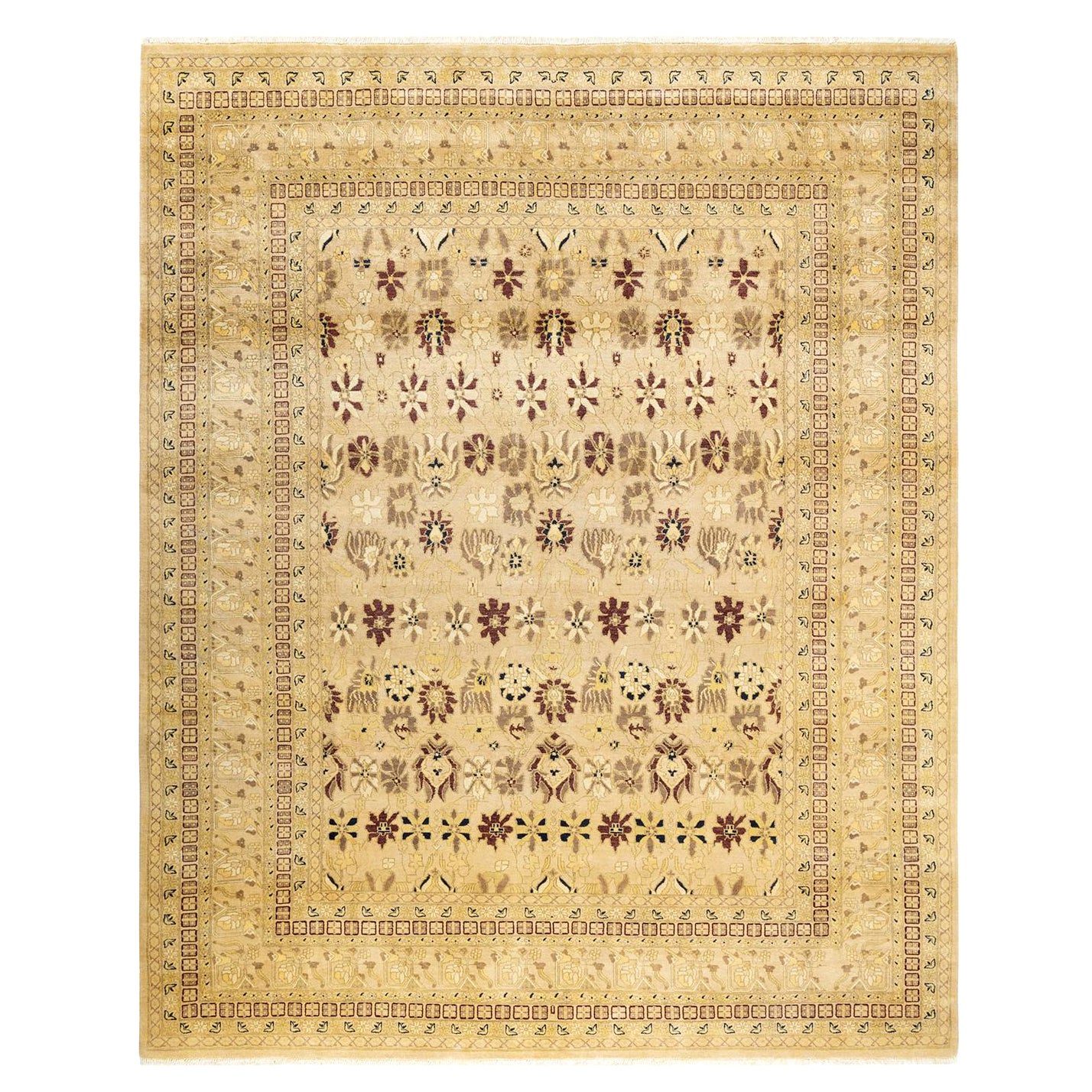 One-of-a-Kind Hand Made Traditional Mogul Yellow Area Rug For Sale