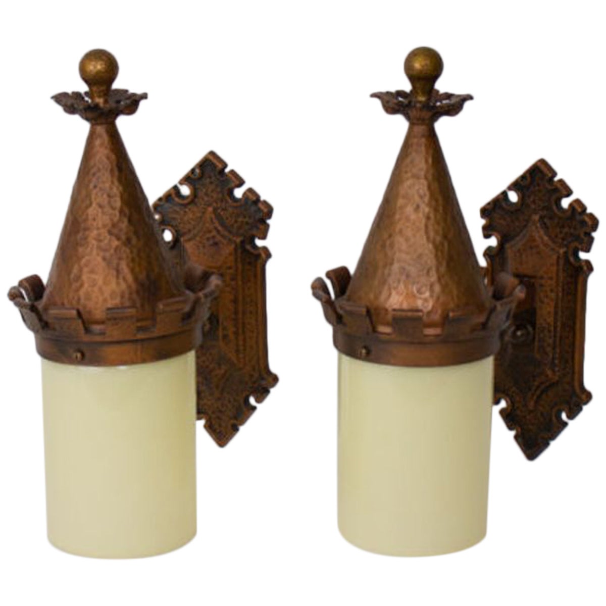 Pair of Bronze and Glass Exterior Sconces For Sale