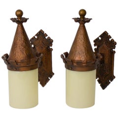 Pair of Bronze and Glass Exterior Sconces