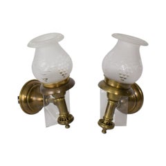 Early 20th Century Argand Sconces with Grape Cut Glass Shades, A Pair