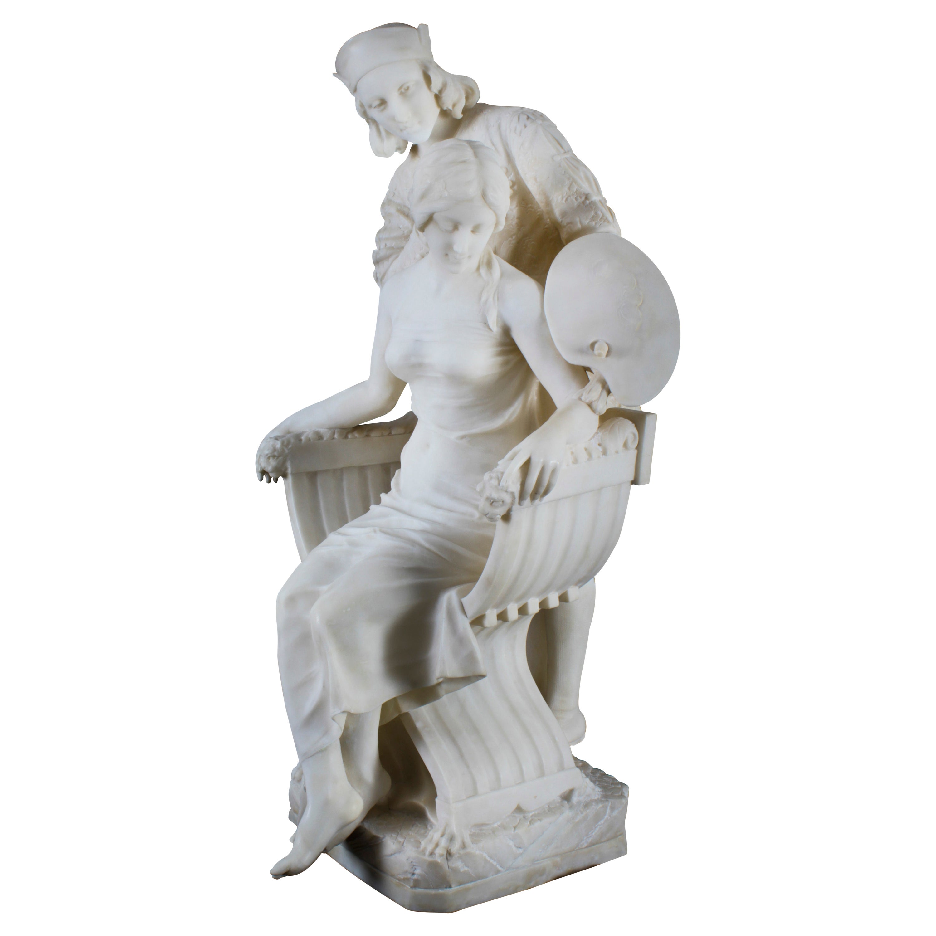 Antique Large Alabaster Sculpture P. Emilio Fiaschi 19th Century