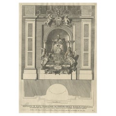 Antique Print of the Monument to Pope Innocent XI  in the Vatican, c.1710