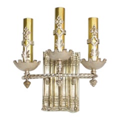 Three Light Silver Sconce with Brass Accents, One of a Kind