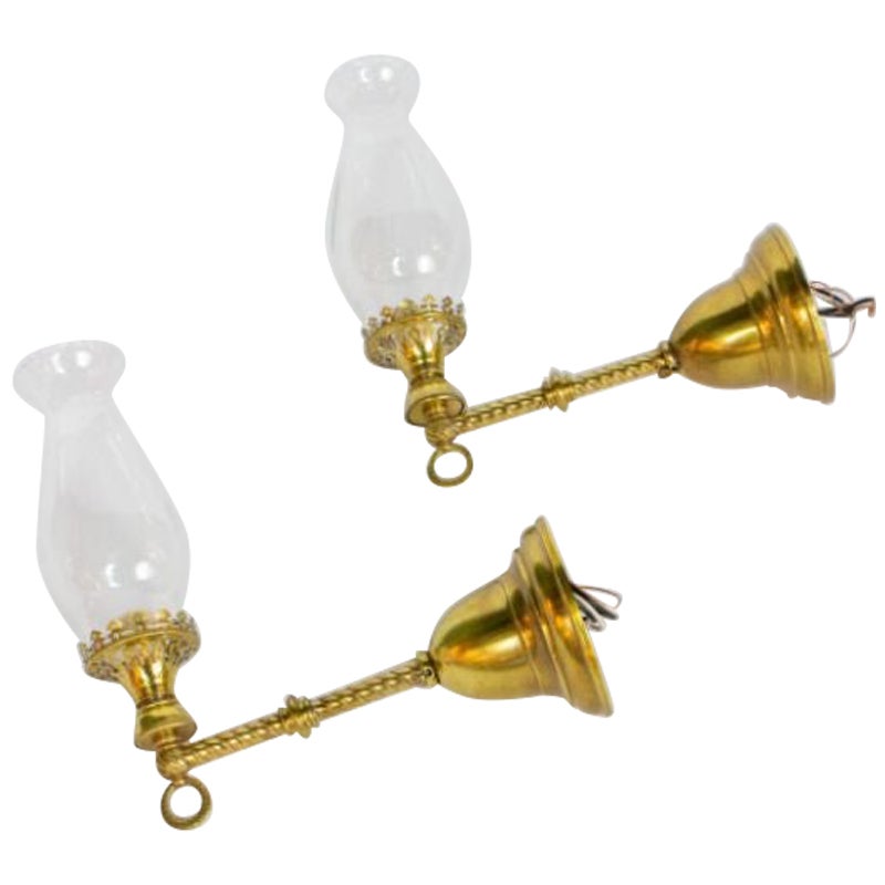 Vintage Reproduction Gas & Electric Brass Wall Sconce Matching Victorian Shades 