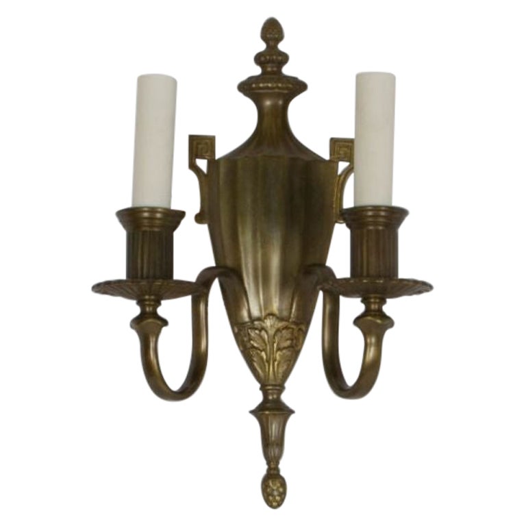 Early 20th Century Urn Form Sconces with Porcelain Candlecovers, a Pair