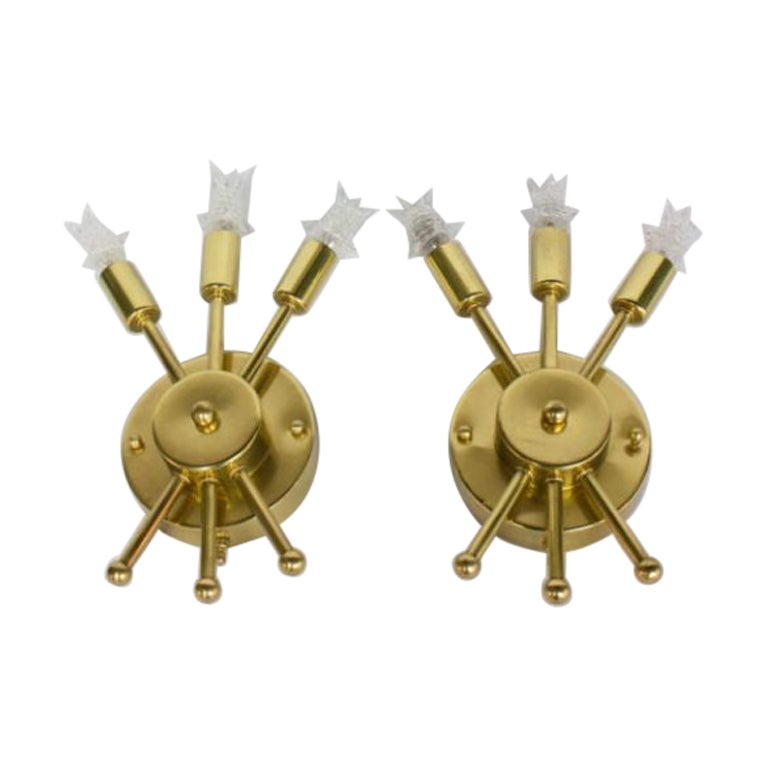 Mid-Century Modern Pair of Brass Sputnik Sconces For Sale