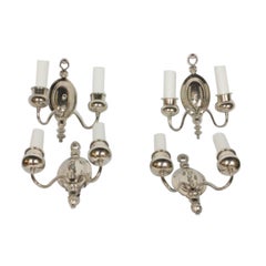 1930’s Traditional Polished Nickel Sconces, a Set of Four