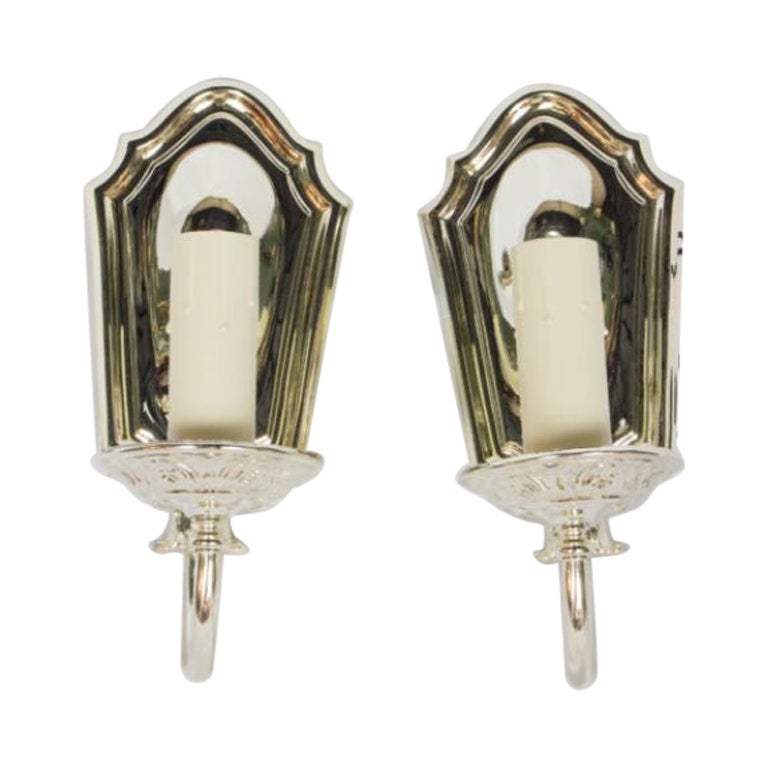 Pair of Silver Plated Sconces C. 1920 For Sale