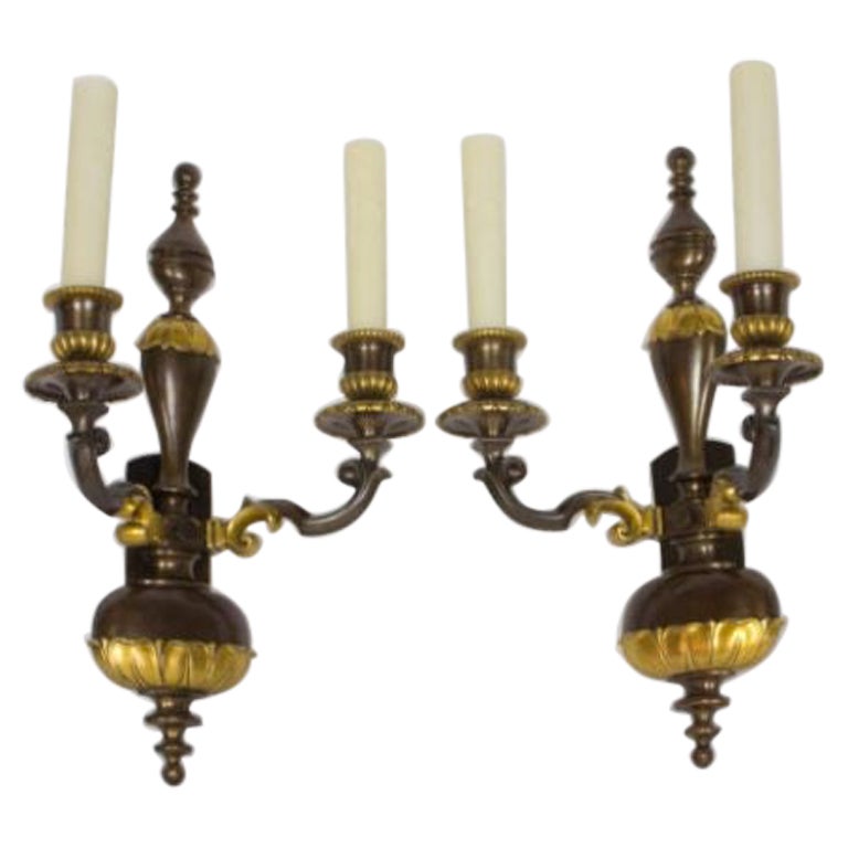 Pair of Double Arm Two Toned Sconces