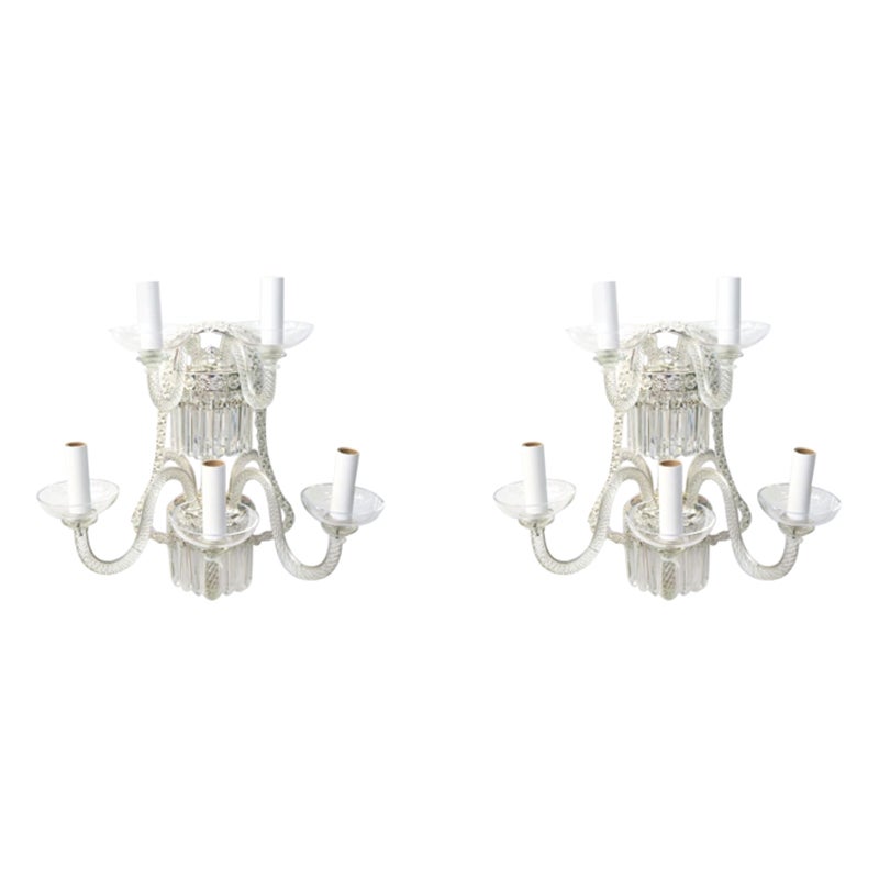 Pair of Clear Venetian Sconces with Silver Bell Backplates