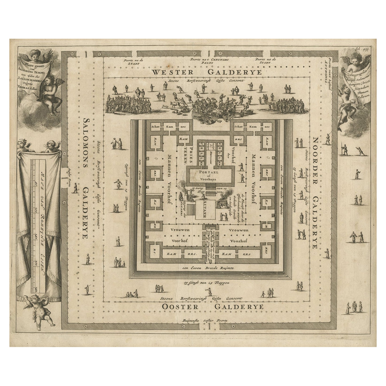 Plan en forme d'ailes d'oiseau du temple de Solomon vers l'Ouest, Jérusalem en Israël, 1677