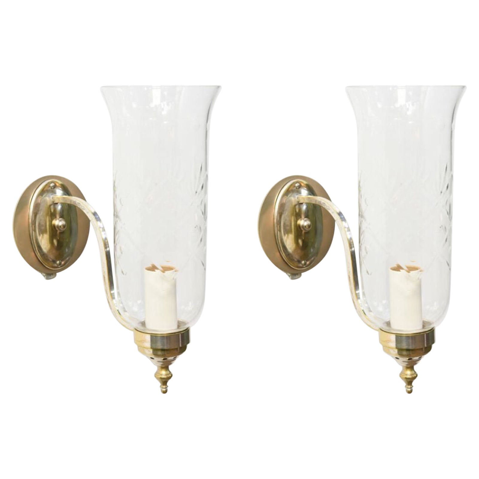 Pair of Silver Plate Hurricane Sconces