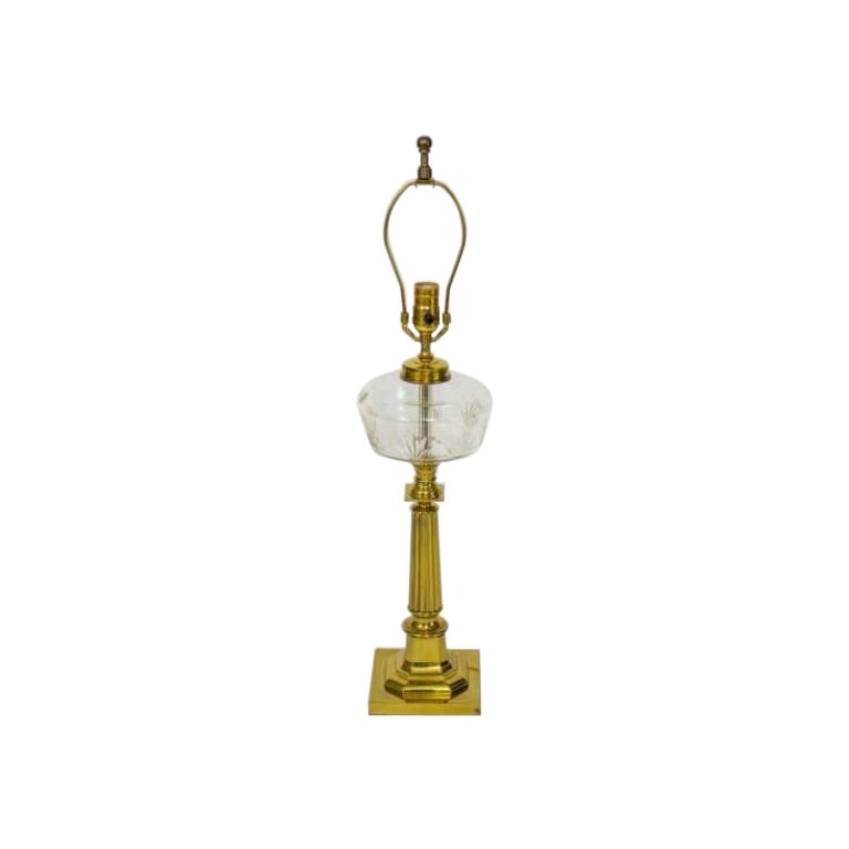 Mid 20th Century Brass and Glass Banquet Lamp