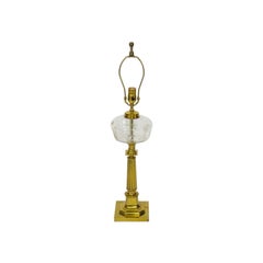 Retro Mid 20th Century Brass and Glass Banquet Lamp