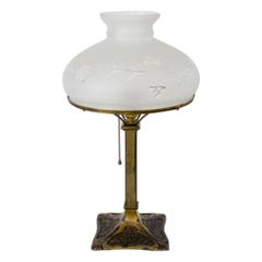 Late 19th Century Art Nouveau Aged Gilt Gas Table Lamp with Glass Shade