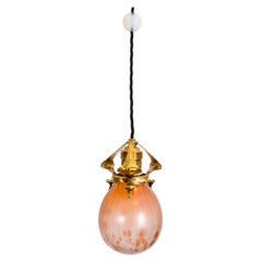 Hanging Lamp Pendant Loetz Glass German Jugendstil circa 1901 Orange