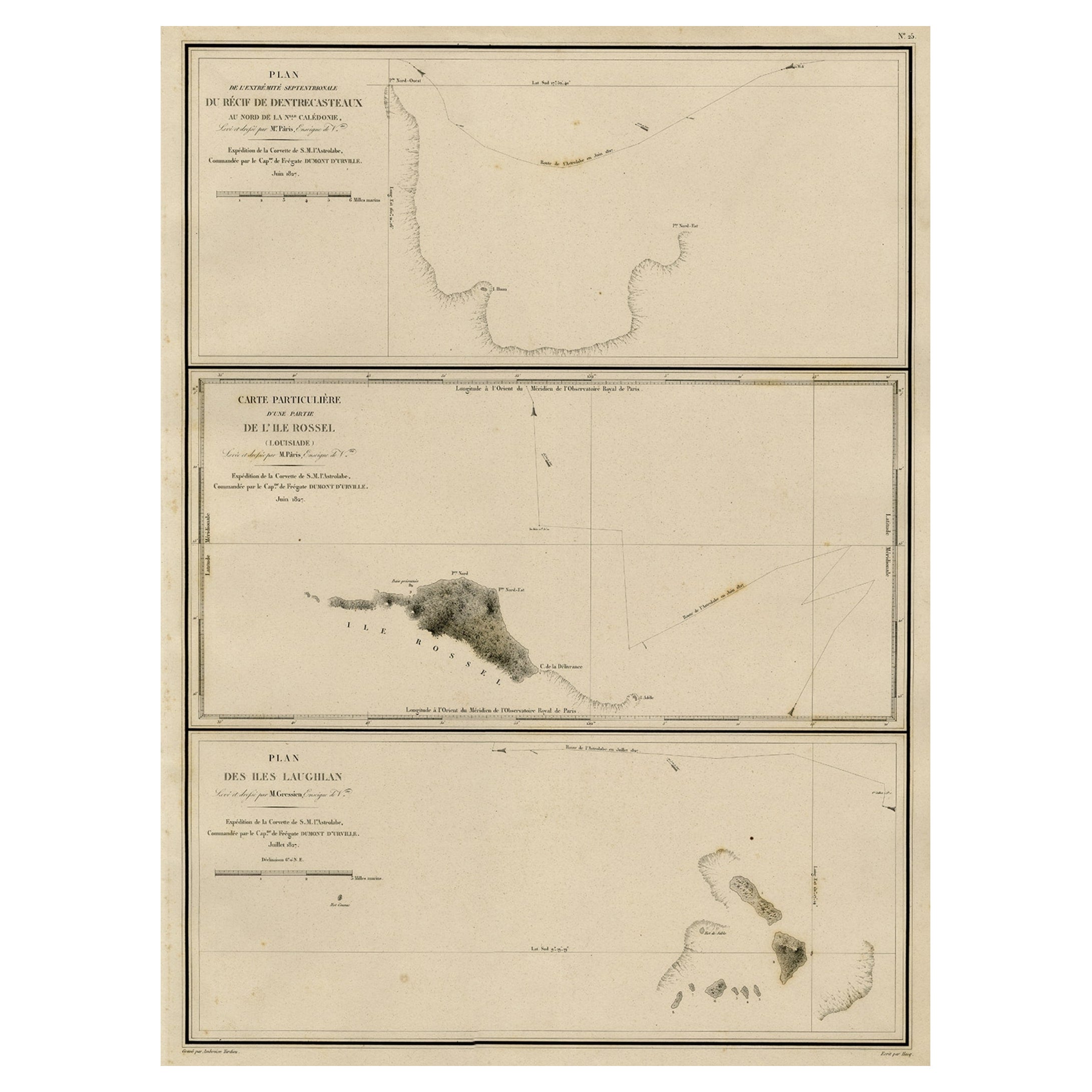 Map of the Laughlan Islands, Rossel Island & Reef North of New Caledonia, 1833 For Sale