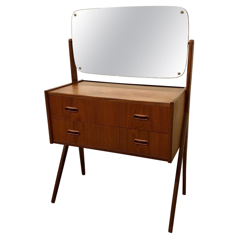 1960s Restored Danish Teak Dressing - Vanity Table For Sale