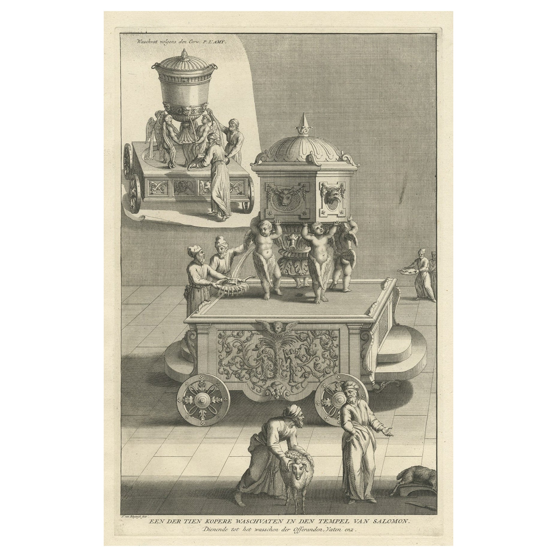 Antique Engraving of One of the Ten Brass Lavers in Solomon's Temple, 1725 For Sale