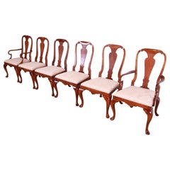 Vintage Baker Furniture Queen Anne Carved Mahogany Dining Chairs, Set of Six