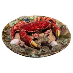 Retro 1940s Portuguese Majolica Palissy Ware Crab Wall Platter