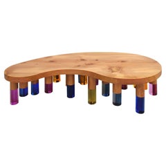 Studio Superego Modern Wood and Multicolor Plexiglass Italian Coffee Table