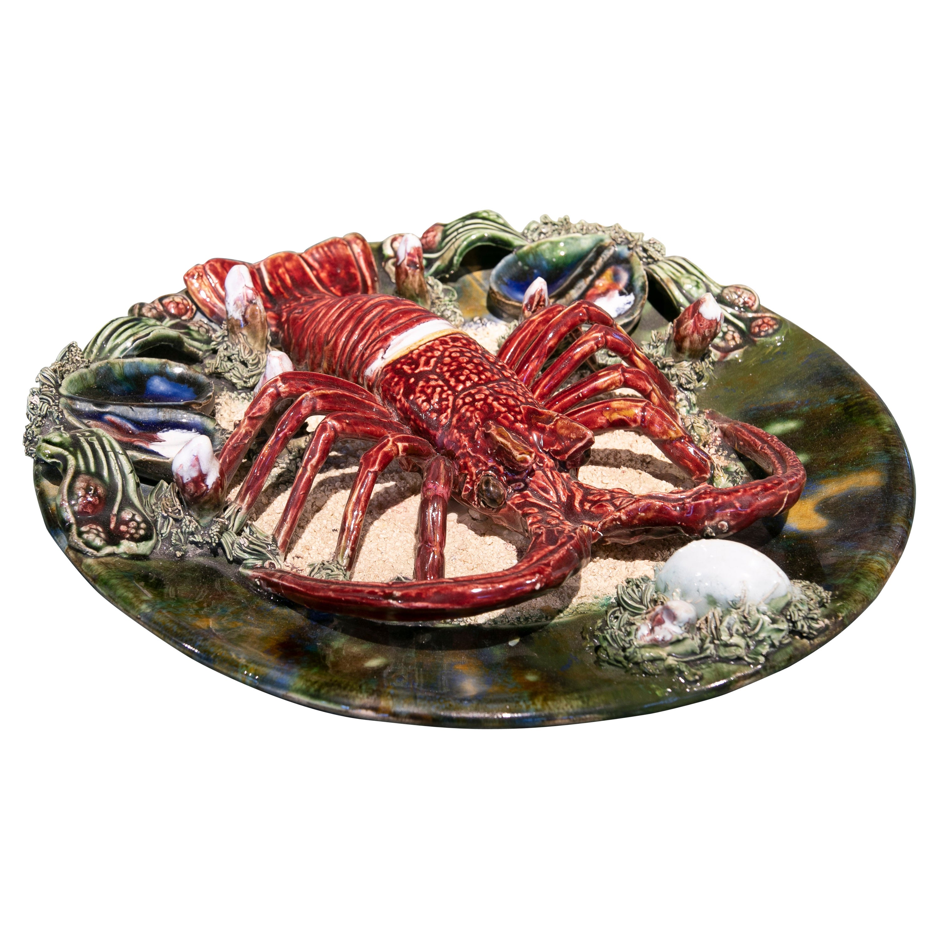 1940s Portuguese Majolica Palissy Ware Lobster Wall Platter