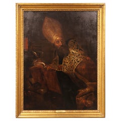 Large 17th Century Oil on Canvas Painting of Saint Augustine