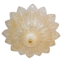 Barovier Toso Style Italian Gold Textured Murano Glass Flower Leaf Flushmount